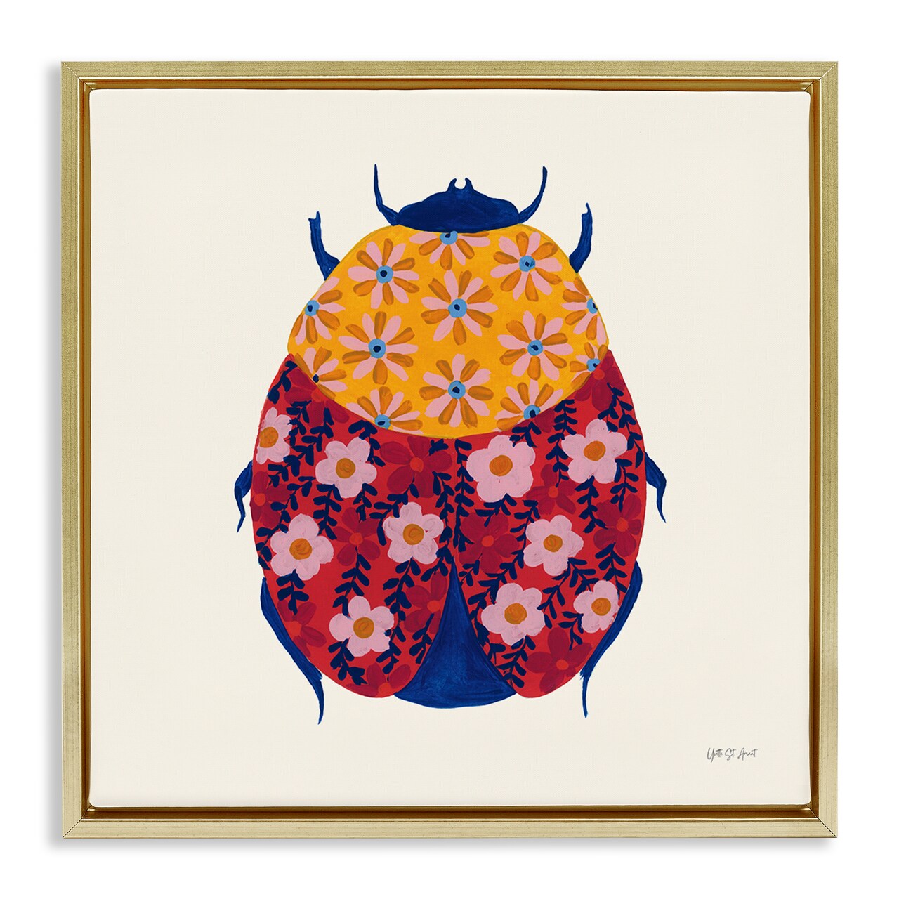 Stupell Industries Chromatic Blooming Beetle Floater Framed Canvas Wall Art Design by Yvette St. Amant